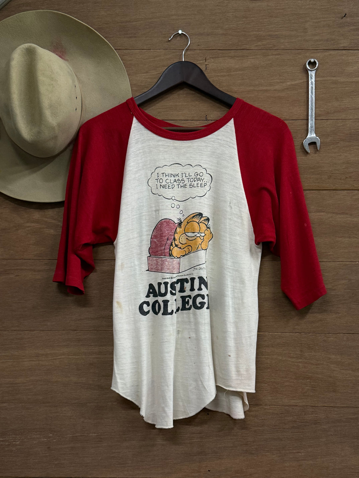 80s Austin College Garfield 50:50 Two Tone Single Stitches Tee