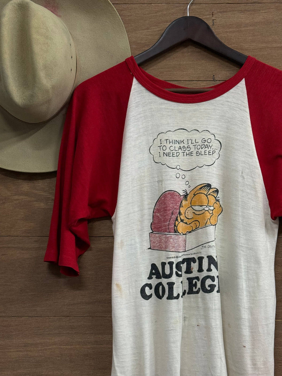 80s Austin College Garfield 50:50 Two Tone Single Stitches Tee